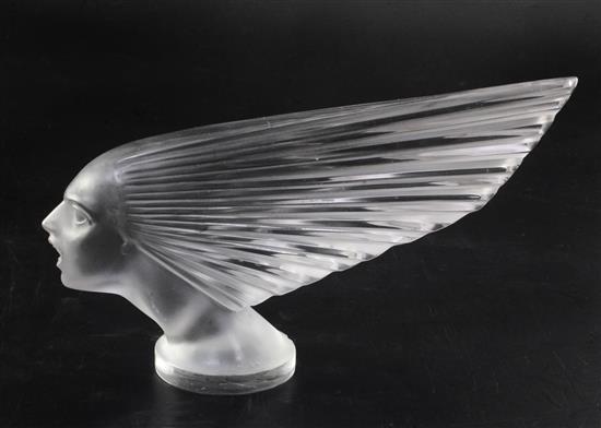 Victoire/Victory or Spirit of the Wind. A glass mascot by René Lalique, introduced on 18/4/1928, No.1147 Height 13.8cm.